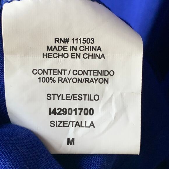 Lily White Hi Low Blue Blouse Short Sleeves Key Hole Tailcoat Style Back Size M - Picture 10 of 14